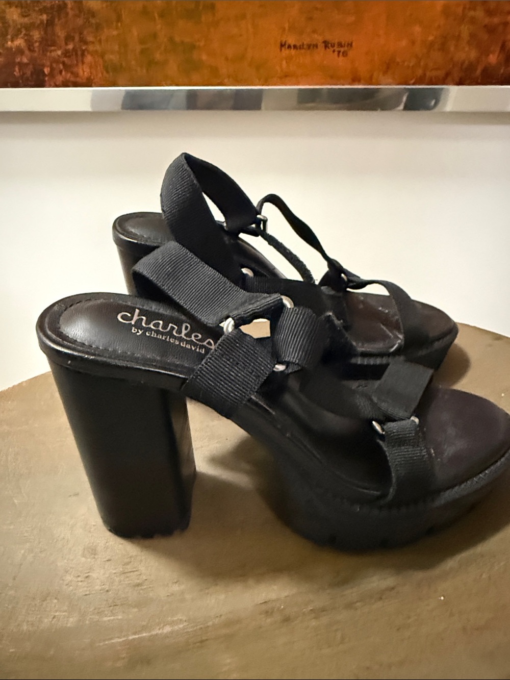 Charles by Charles David Black Chunky Platform Strappy Heels
